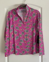 IBKUL Venus Tennis Hot Pink Mock 1/4 Zip Long Sleeve Top 50 SPF MSRP $100