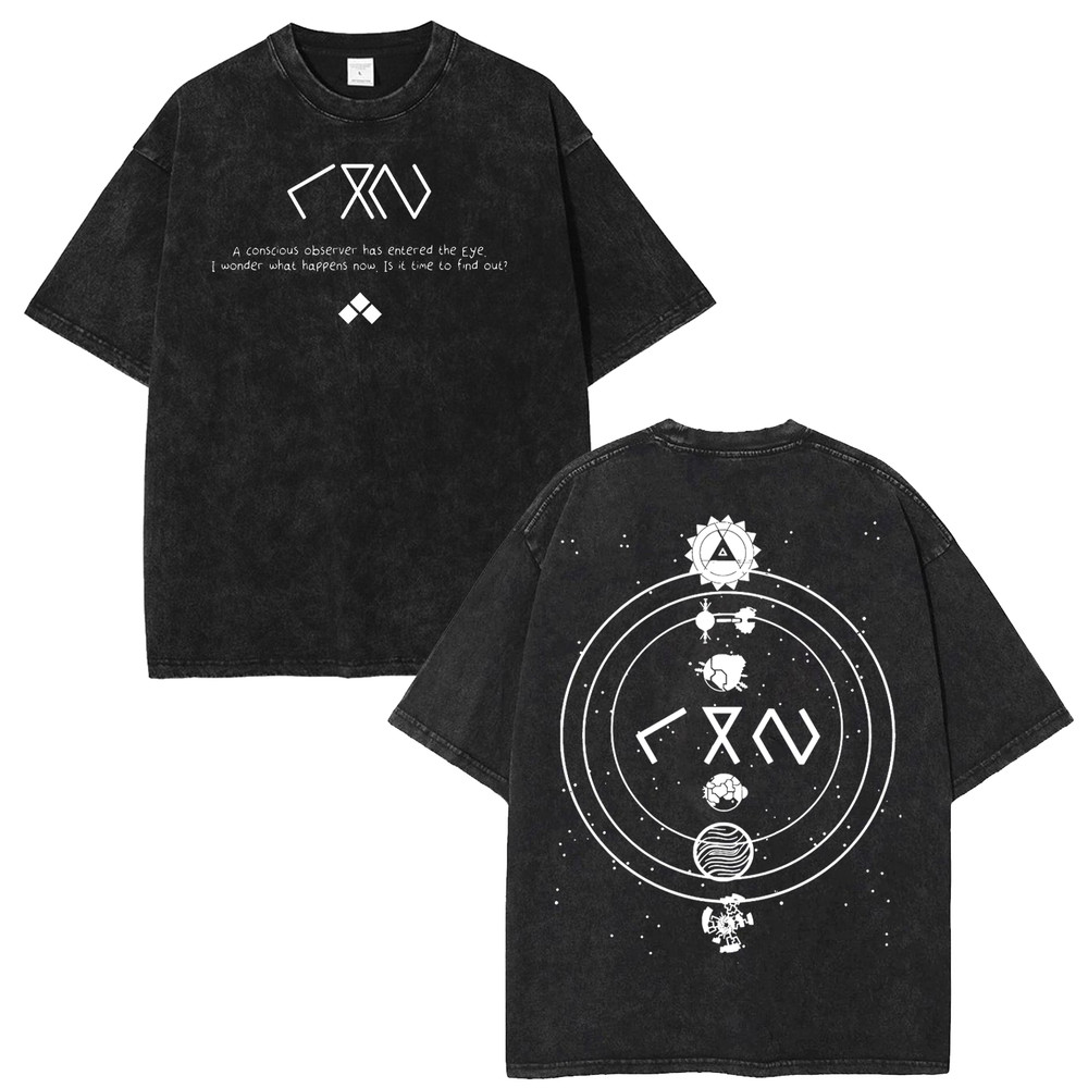 Outer Wilds Graphic T Shirt Mens Heavyweight Vintage Washed Tee Game Merch Gift