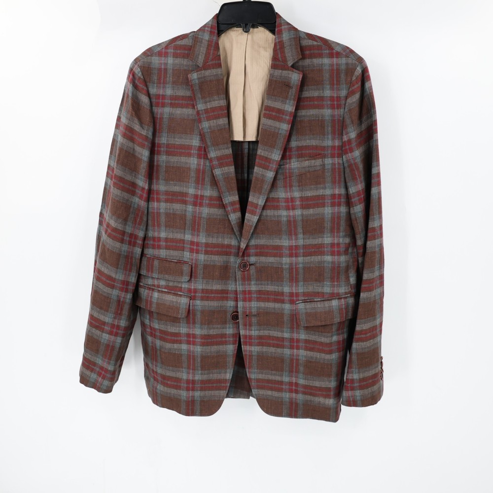 Banana Republic sport coat mens 38S Linen Madras Plaid Unstructured half lined