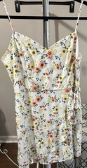 Women’s White/Multicolor Floral V-Neck Strappy Mini Sundress, Size L