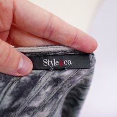 Style & Co Gray Black Striped Midi V Neck Dress Short Sleeve Rayon Spandex