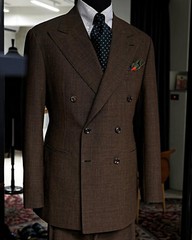 Dark Brown Men’s Linen Suits Double Breasted Jacket Trouser for Wedding Business