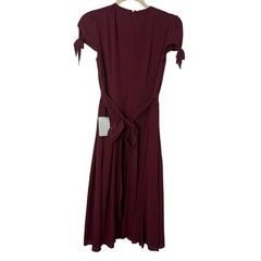 Gal Meets Glam Burgundy Midi Dress Tie Sleeve Pleated Skirt NWT Size 4
