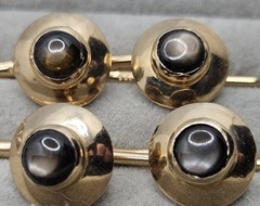 VTG 14K Solid Yellow Gold Shirt Tuxedo Button Stud Set 4Gray Stone 10.6Grams MCM