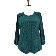 NEW Adrianna Papell Green Dot Peasant Blouse Bracelet Length Sleeves Women’s XL