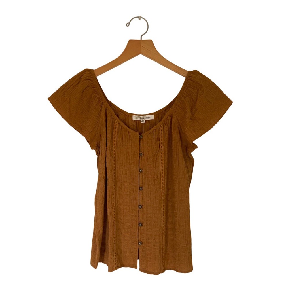 Rewind Boho Warm Ginger Tan Ruffle Short Sleeve Top Size XS NEW