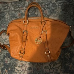 Michael Kors Brown Satchel Top Handle Bag Zip Closure Strap Charm Gold Hardware