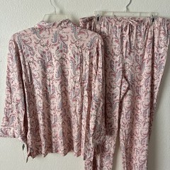 LRL Ralph Lauren Womens Sz L Pink Paisley Pajama Set Monogram #L