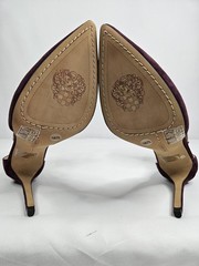 Vince Camuto Purple Suede Pointed Toe Heels with Gold Ankle Straps Size 7.5M