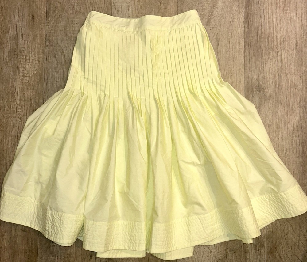 Free Assembly Yellow Solid Pleated Midi Skirt Women’s Size S (4-6) Elastic Waist