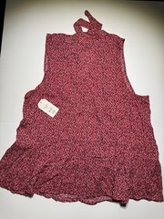 Faded Glory Pink Geometric Halter Tie Rayon Tank Top 2XL Ruffle Hem Sleeveless