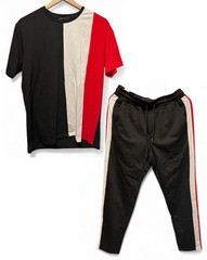 SHEIN Men’s 2pc Colorblock T-Shirt & Drawstring Jogger Pants Set Sz S Red