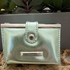Moda Bella Women’s Light Green Metallic Wallet Zip Coin Pocket Photo ID C. Card