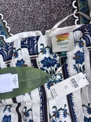Farm Rio XS White Blue Green Floral Mini Dress Square Neck Puff Sleeve Belt