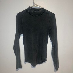 We The Free Free People Mock Neck Ribbed Long Sleeve Top Grey Mineral Wash Large