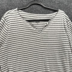 Duluth Trading Top Womens XXL Gray Striped V-Neck Casual Nautical Preppy Cottton