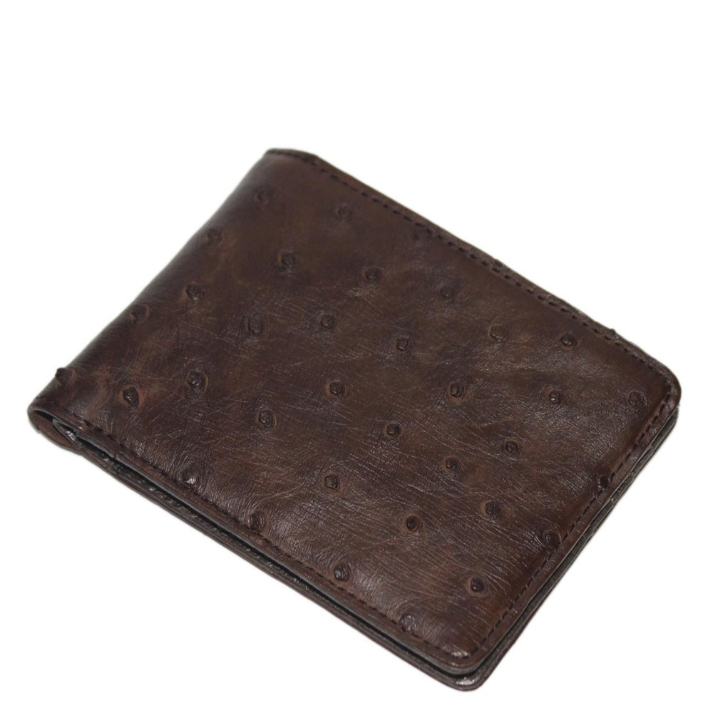 Real And Handmade Ostrich Leather Skin Bifold Wallet Men’s Dark Brown