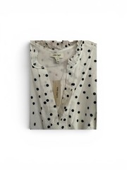 ON-34TH White/Black Polka Dot Shift Dress Sleeveless Ruffle V-Neck Tie M