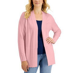 Karen Scott Womens Size XL Open-Front Knit Cardigan Soft Pink
