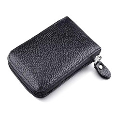 Men PU Leather Wallet RFID Blocking Zipper Card Holder Multi Card Black