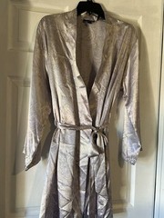 Jones New York Women’s Satin Paisley Robe Silver XL Long Sleeve Tie Closure
