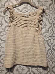 Madewell Size LARGE Ruffle Crochet Sweater Tank Marled Cream Off White Sleeveles