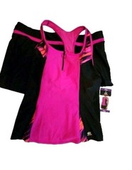 ZeroXposur Ladies Racerback Action Tankini Swim Short Black Orange Pink Sz XL