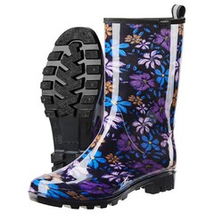 HISEA Women’s Printed Rain Boots Mid-Calf Waterproof Garden Boots Glossy Wellies