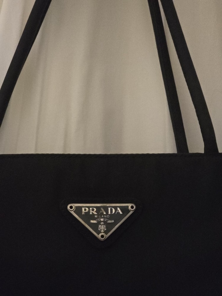 Vintage PRADA Tessuto Shoulder Bag Tote Black Nylon Double Shoulder Strap