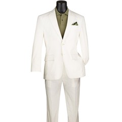 VINCI Men’s White Linen 2-Button Modern Fit Summer Suit, 38S-56L – NEW