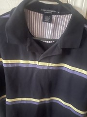 Daniel Cremieux Collection Men’s Striped Polo Shirt Black Purple Yellow Size M