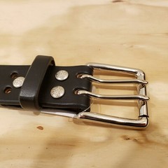 Black leather belt Lifetime warranty. Double prong. Made in the USA. #132-01