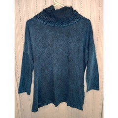 Jess & Jane “Foliage” Mineral Washed Cowl Neck Slub Tunic Art to Wear Artsy Boxy
