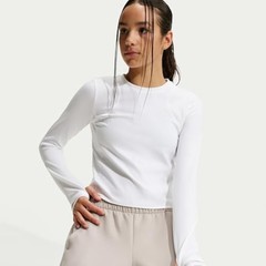 Nike MAVN Girls’ Dri-FIT Ribbed Long-Sleeve Top (White/White/White) Size X-Small