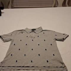 Teen Gray/Navy Polo Shirt Size M 10/12 Regular Short Sleeve Collared Knit Logo