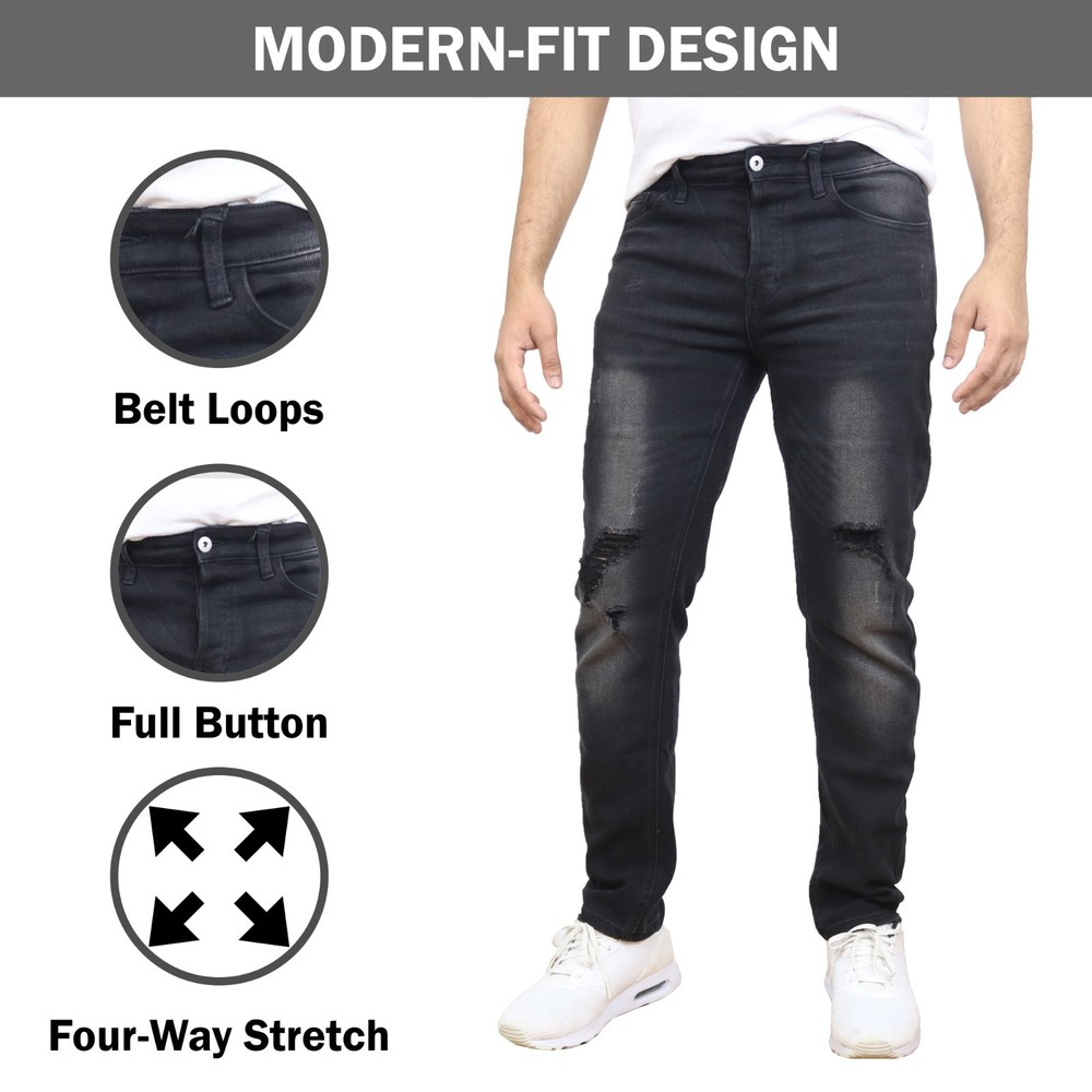 Men’s Modern Fit Ripped Denim Jeans Casual Comfort & Flex Woven For All Season