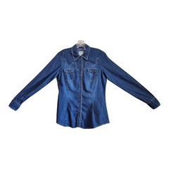 ROPER Women’s M Jean Shirt Snaps Western Cowgirl Rodeo Pockets Long Sleeve 38″