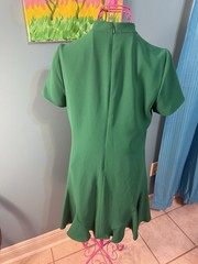 CeCe Green A-Line Short Dress Size 4 High Neck Bow Tie Lined Chiffon Zip