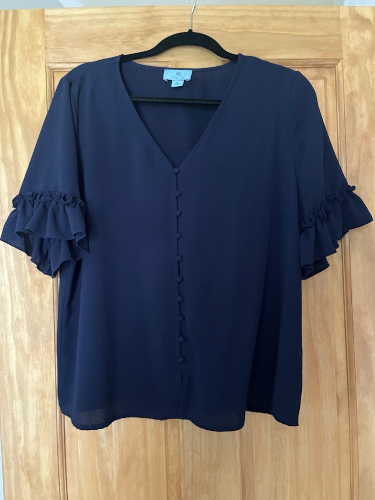 CeCe Bell Sleeve Navy Blouse XL