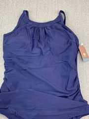 Smismivo Side Ruch Tummy Control One Piece Swimsuit Women Sz XL Blue Classic