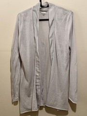 Ghost London Cardigan Size L Grey Linen Blend Open Front Drape Longline Knit