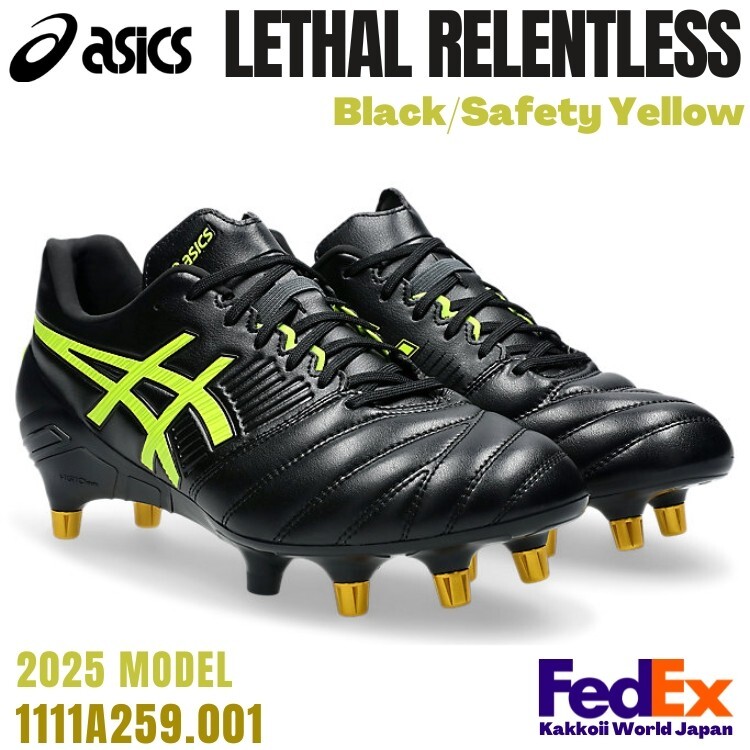 ASICS Rugby Cleats LETHAL RELENTLESS WIDE 1111A259.001 Black/Safety Yellow NEW