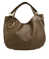 Gucci Interlocking G Tote Bag Handbag Leather Brown Gold Logo Women 15.6″x 10.6″