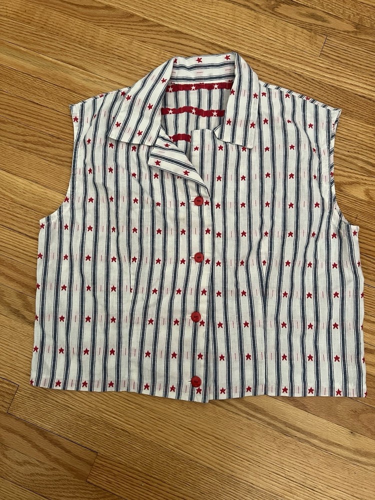 Women’s Patriotic Sleeveless Button Front Top No Size 4th of July Red White Blue
