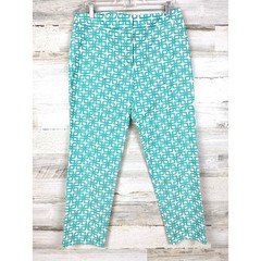 Trina Turk Womens 10 Teal Blue White Moss 2 Retro Ankle Pant Designer NEW