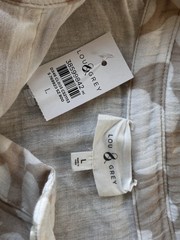 Lou & Grey Beige White Abstract gauze Print Button Front Shirt Large 100% Cotton