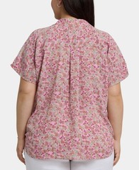 NYDJ Becky Split Neck Floral Georgette Blouse 1X Summer Rose Pink Dolman Sleeve