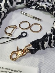 Zugzwang Detachable Scrunchie Lanyard Black White Camouflage Gold Tone