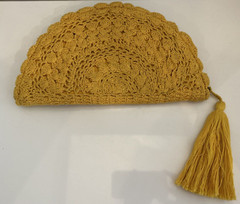Crochet Curved Clutch Purse With Tassel Yellow Zipper Closure
