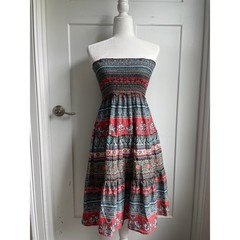 Mudd Vintage 90s Y2K Mudd Smocked Tiered Dress XS Paisley Cotton Floral Boho